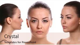  Presentation with female - PPT theme with 3d face - female portrait reference for sketches background and a coral colored foreground