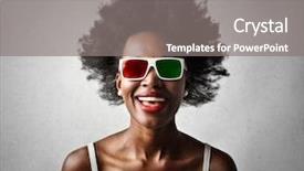  Presentation with glasses - PPT theme consisting of 3d face - wearing 3d glasses background and a gray colored foreground