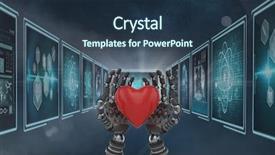  Presentation with medical robot - PPT theme enhanced with heard - 3d robot hands holding background and a tawny brown colored foreground