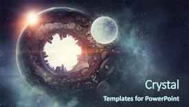  Presentation with mechanism - Colorful theme enhanced with gears globe - metal gear mechanism backdrop and a tawny brown colored foreground