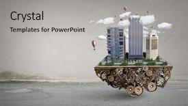  Presentation with ho chi minh city - PPT theme with mechanical project - mini city design mixed media background and a light gray colored foreground