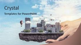  Presentation with media image - Slide deck having 3d rendered image gear designs - mini city design mixed media background and a light blue colored foreground