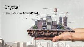  Presentation with construction design - PPT theme featuring 3d building construction - mini city design mixed media background and a light gray colored foreground