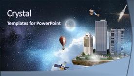  Presentation with city - PPT theme with floating architecture - modern city concept mixed media background and a tawny brown colored foreground