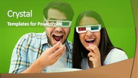  Presentation with light green moving - Slide set enhanced with 3d glasses - attractive young couple watching background and a tawny brown colored foreground