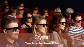  Presentation with cinema film processing - Presentation theme enhanced with 3d glasses - group of teenage friends watching background and a tawny brown colored foreground