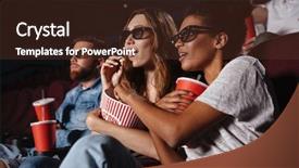  Presentation with popcorn movie - Slide deck consisting of 3d glasses - two young women in eyeglasses background and a tawny brown colored foreground