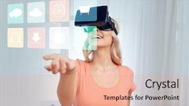  Presentation with augmented reality - Colorful slide set enhanced with 3d glasses looking at menu backdrop and a  colored foreground