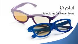  Presentation with pair - Cool new PPT layouts with 3d glasses on white background backdrop and a  colored foreground