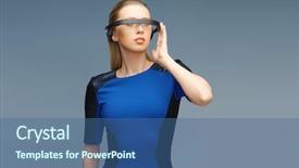  Presentation with futuristic glasses - Colorful slide deck enhanced with 3d glasses over blue background backdrop and a ocean colored foreground