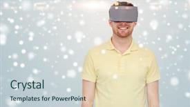  Presentation with augmented reality - Amazing PPT layouts having 3d glasses over gray background backdrop and a  colored foreground