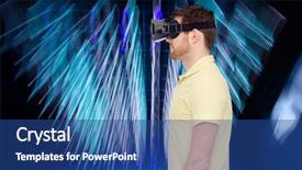  Presentation with virtual reality environments - Presentation theme having 3d glasses over spiral neon background and a ocean colored foreground