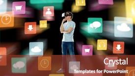  Presentation with augmented reality - Cool new slides with 3d glasses thinking with menu backdrop and a tawny brown colored foreground