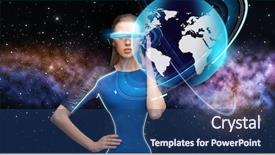  Presentation with augmented reality - Beautiful PPT layouts featuring 3d glasses with virtual earth backdrop and a ocean colored foreground