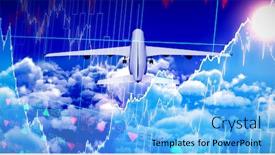 Presentation with shares - PPT theme consisting of 3d graphic airplane against stocks and shares background and a light blue colored foreground