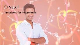  Presentation with shiny - Beautiful presentation design featuring 3d happy handsome man looking at camera with arms crossed against futuristic shiny black background backdrop and a coral colored foreground