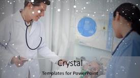  Presentation with heart rate - Presentation theme having 3d heart rate - doctor and nurse checking patient background and a light gray colored foreground