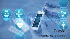  Presentation with testing blood - PPT theme having 3d heart rate - medecine against close up background and a teal colored foreground