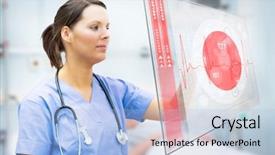  Presentation with displaying - Beautiful slide set featuring 3d heart rate - nurse touching screen displaying red backdrop and a  colored foreground