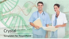  Presentation with medical dna - Presentation enhanced with 3d helix diagram of dna background and a soft green colored foreground