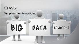  Presentation with solutions - Colorful PPT theme enhanced with 3d human character - big data solutions against city backdrop and a light gray colored foreground
