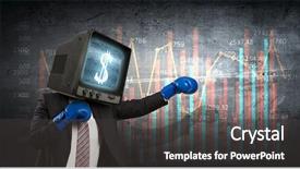  Presentation with media - Colorful PPT theme enhanced with 3d human character - monitor headed businessman mixed media backdrop and a dark gray colored foreground
