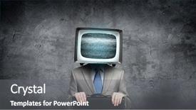  Presentation with media - Amazing slide set having 3d human character - monitor headed businessman mixed media backdrop and a gray colored foreground