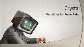  Presentation with media - Audience pleasing presentation design consisting of 3d human character - monitor headed businessman mixed media backdrop and a light gray colored foreground