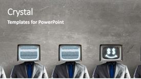  Presentation with monitor stakeholder - Beautiful theme featuring 3d human character - monitor headed businessman backdrop and a gray colored foreground