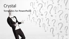  Presentation with question marks - Slide deck enhanced with 3d human character is body background and a white colored foreground
