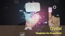  Presentation with virtual reality - Presentation enhanced with 3d human free - aged bearded man in 3d background and a tawny brown colored foreground