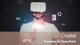  Presentation with touch screen virtual reality - Beautiful presentation featuring 3d human free - young bearded man in 3d backdrop and a  colored foreground