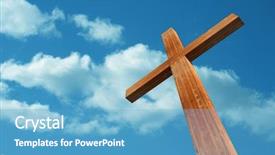  Presentation with jesus resurection - PPT theme with 3d illustration conceptual wood cross background and a teal colored foreground