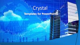  Presentation with shares - Cool new PPT theme with 3d illustration of glass buildings against stocks and shares backdrop and a cobalt blue colored foreground