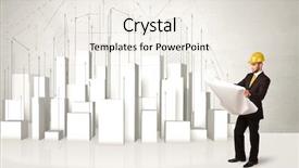  Presentation with solar plant construction - Presentation featuring 3d image city - construction worker planing with 3d background and a sky blue colored foreground