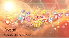  Presentation with blue global - Colorful slide deck enhanced with 3d image of colourful computer backdrop and a coral colored foreground