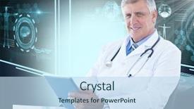  Presentation with using digital tablet - Cool new slide deck with 3d image of different application backdrop and a sky blue colored foreground