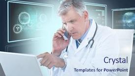  Presentation with mobile application - Beautiful slide set featuring 3d image of different application backdrop and a sky blue colored foreground