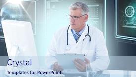  Presentation with monitor computer - Audience pleasing slide set consisting of 3d image of different application backdrop and a light blue colored foreground