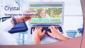  Presentation with distance learning - PPT theme featuring 3d image of e-learning background and a sky blue colored foreground