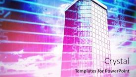  Presentation with office buildings - Cool new PPT theme with 3d image of office buildings against stocks and shares backdrop and a lavender colored foreground