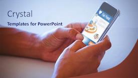  Presentation with chat - PPT layouts with 3d interface of chat application against human hand using smart phone background and a sky blue colored foreground