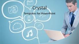  Presentation with blue business - Slide set featuring 3d jigsaw puzzle - business man with laptop background and a light blue colored foreground