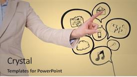  Presentation with graphic - Slide deck enhanced with 3d jigsaw puzzle - business woman mid section pointing background and a lemonade colored foreground