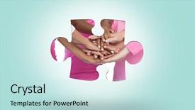  Presentation with breast cancer light - Beautiful PPT theme featuring 3d jigsaw puzzle - happy women wearing breast cancer backdrop and a sky blue colored foreground
