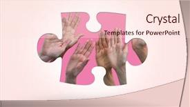  Presentation with women - Beautiful presentation featuring 3d jigsaw puzzle - multiethnic women raising their hands backdrop and a lemonade colored foreground