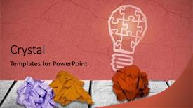  Presentation with concrete cracked - Theme consisting of 3d jigsaw puzzle - purple crumpled paper on white background and a coral colored foreground