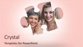  Presentation with light pink - Presentation theme having 3d jigsaw puzzle - women standing and holding hands background and a lemonade colored foreground