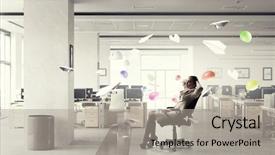  Presentation with rest - PPT theme enhanced with 3d job satisfaction - businesswoman having rest in office background and a light gray colored foreground