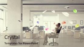  Presentation with rest - Slide deck enhanced with 3d job satisfaction - businesswoman having rest in office background and a mint green colored foreground